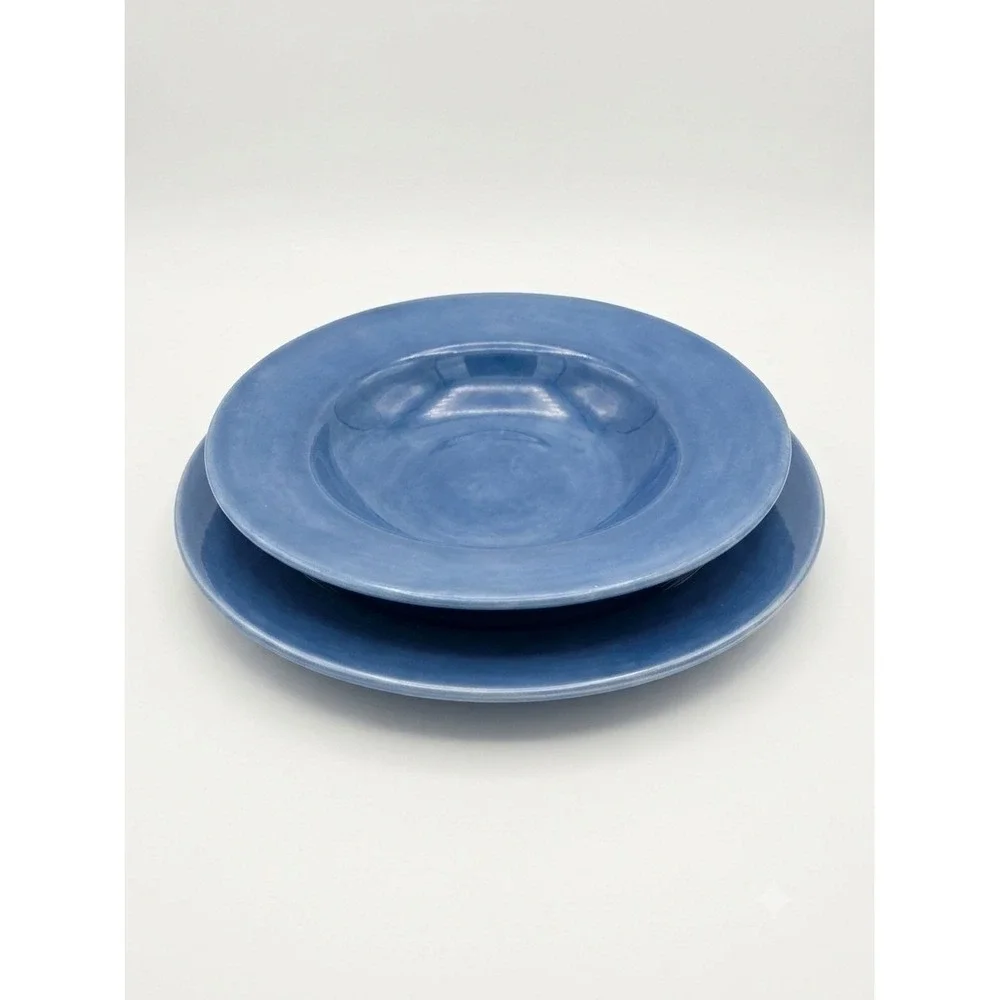 Pottery Barn Sausalito Blue Stoneware‎ Dinner Plates Rimmed Soup Bowl Lot Mexico